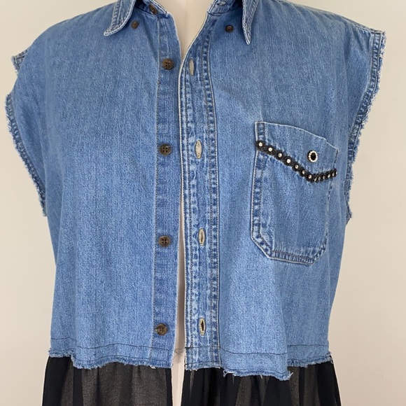 Custom upcycled chambray long “cardigan” Size M - Picture 2 of 5
